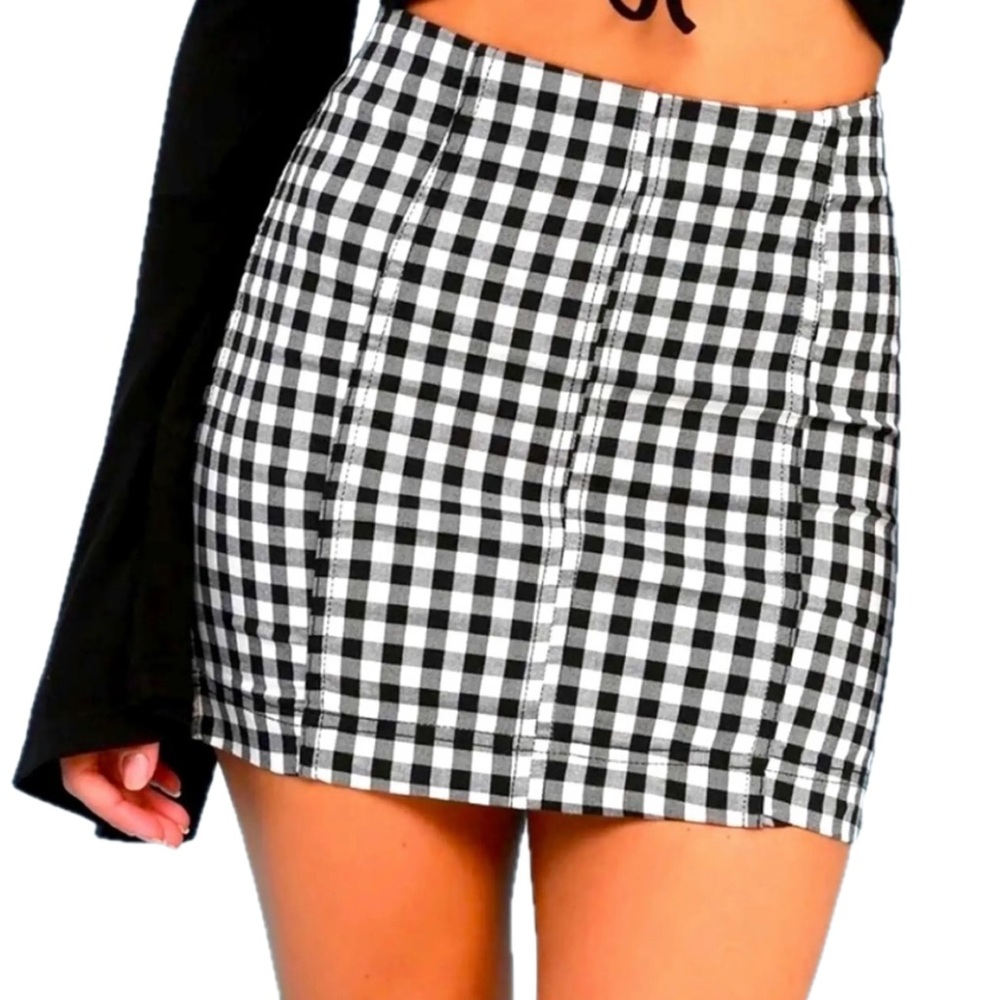 Free People Modern Femme Plaid Mini Skirt Black And White Gingham Size 4